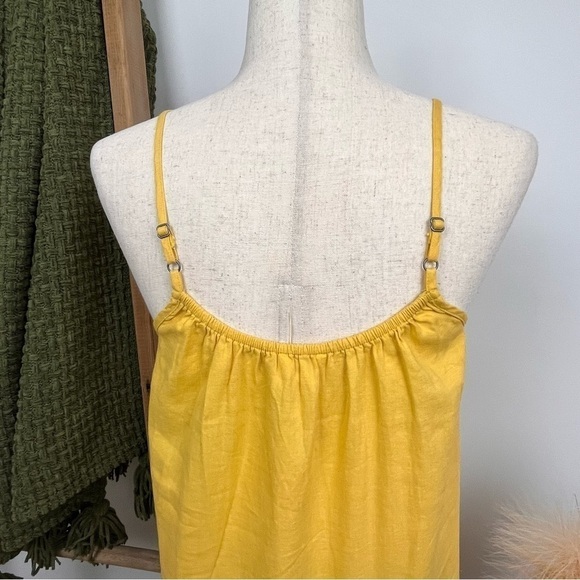 Caslon Stripe Ruffle Linen Blend Sun Dress. Yellow Cream. Size Medium - Picture 8 of 9